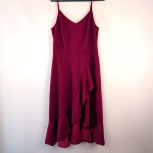 Dresstells Women XL Burgundy Asymmetrical Ruffle High-Low V-Neck Cocktail Dress